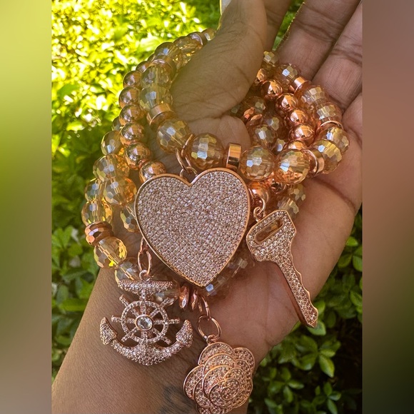 Rose Gold stacked bracelet set - Picture 1 of 3